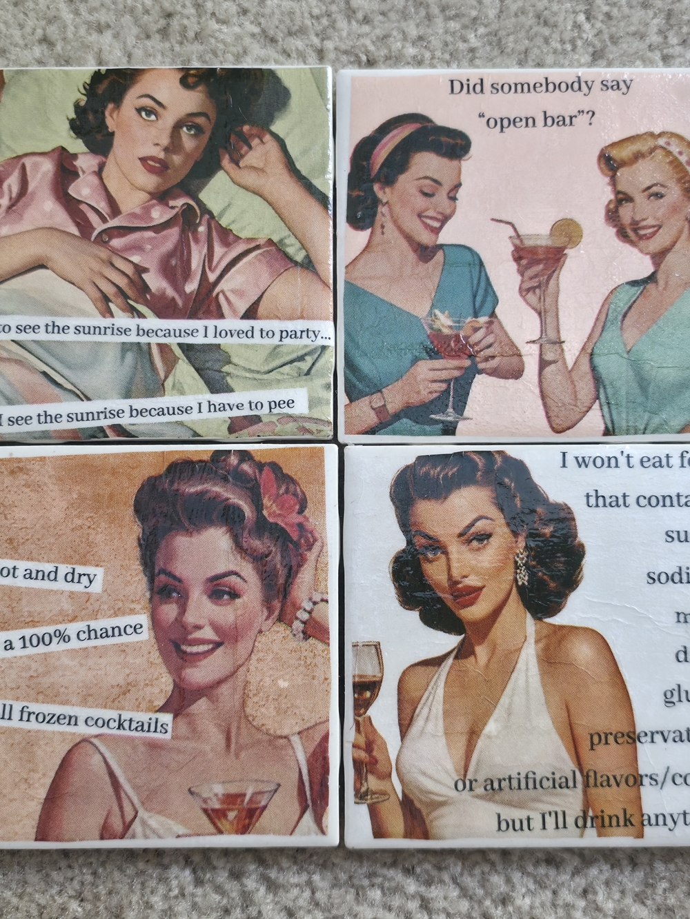 Vintage 1950s Style Sarcastic Coasters (Set of 4) – Funny Retro Cocktail Coaster
